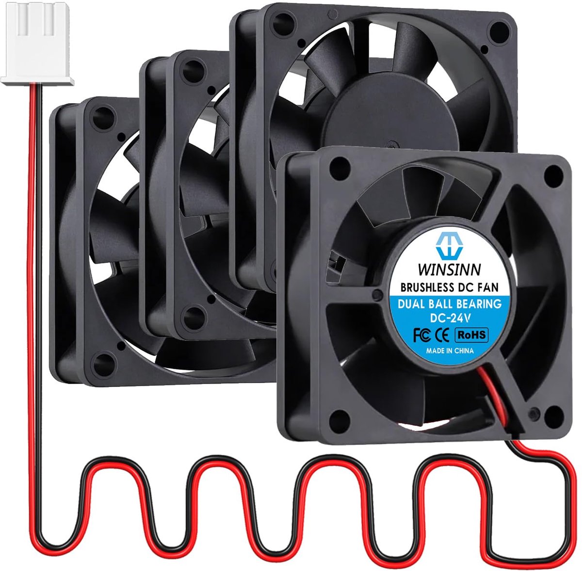 WINSINN DC 60mm Fan 24V 6020 Double Ball Bearings 24 Volt Brushless Cooling 60 x 20mm 2PIN (Pack of 4) - ShopVlot