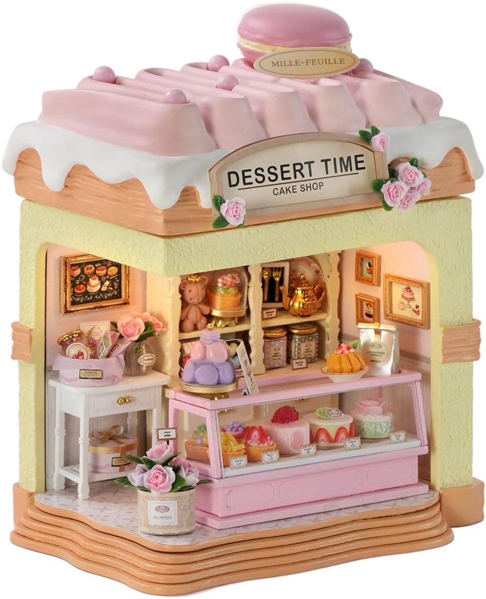 CUTEROOM Miniatuur houten bouwset, aardbeien, dessertwinkel, modelbouw, decoratie met ledlicht en muziek, voor - ShopVlot