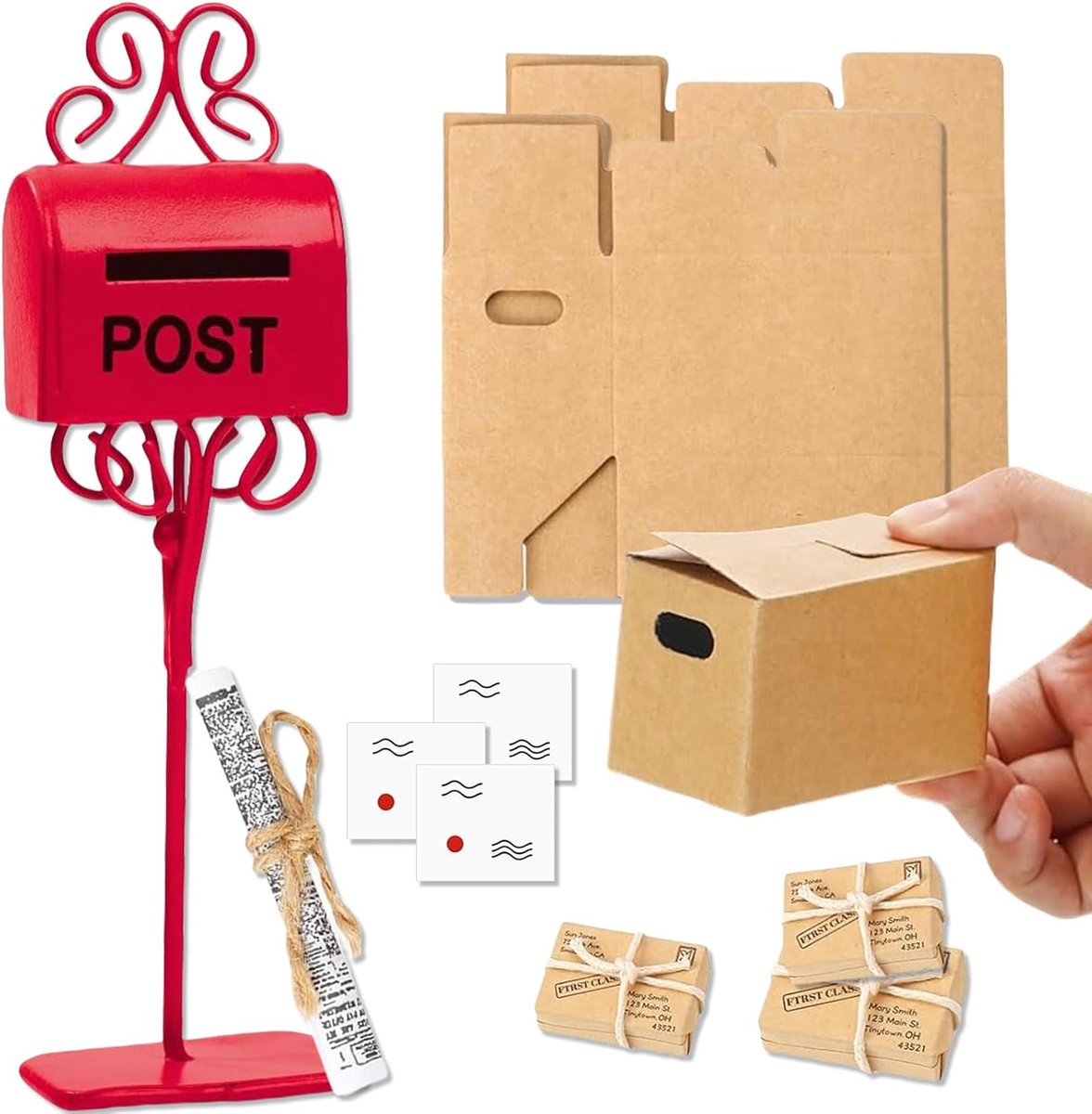 Wichtel Accessories for Christmas, 11 Pieces Leprechaun Mailbox Set of Miniature Moving Boxes, Mailbox for Gnome Door - ShopVlot