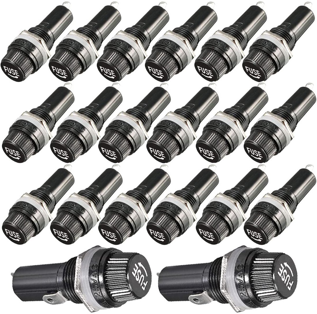 GUUZI Screw Cap Panel Mounted Fuse Holder AC 125V/15A 250V/10A Black with 5×20mm Glass Fuse Holder (20 Set) - ShopVlot