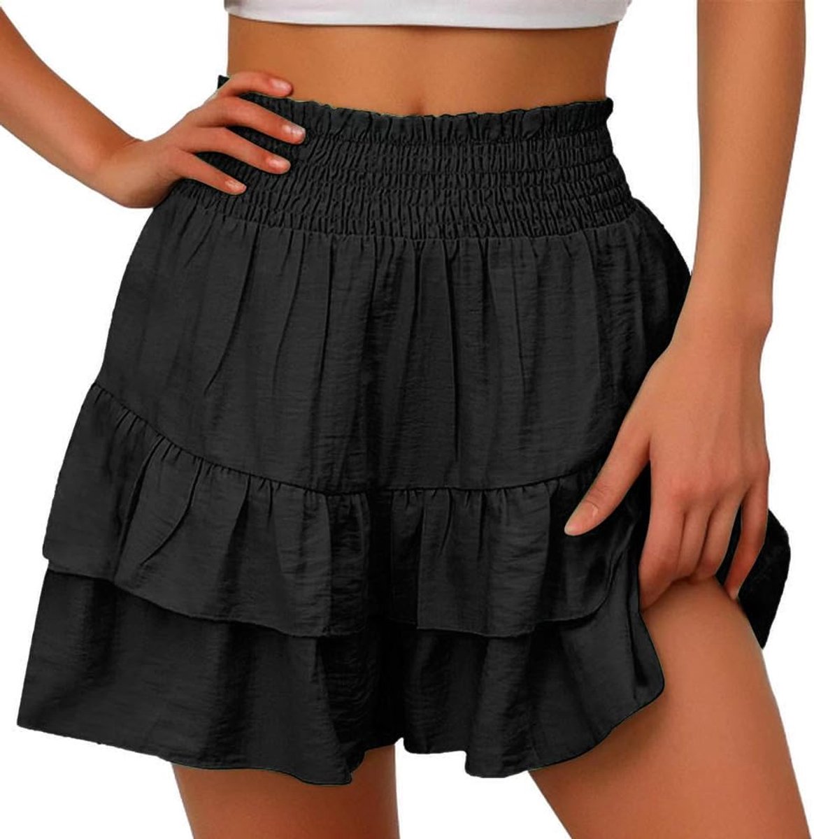 Hosenrock Damen Sommer Hochtaillierter Rüsche Baderock Mini Tüll Schnell Trocknende Freizeit Badebekleidung für Strand - ShopVlot