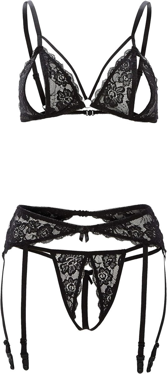 3-Piece Suspender Set With Open Cup & Open Crotch - ShopVlot