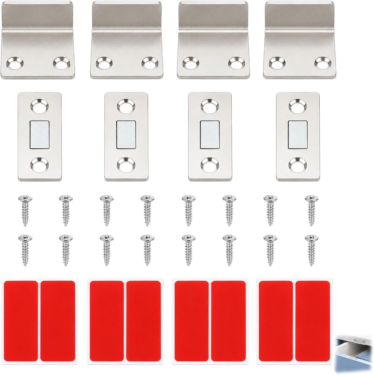 4 stuks magneten voor kastdeur, magnetische vergrendeling, dun, L-vorm, zelfklevende sluiting met schroef, sterke - ShopVlot