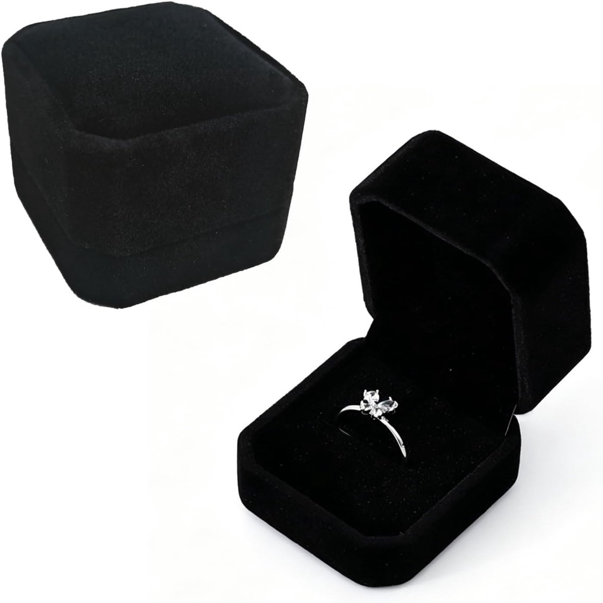 Ringdoos voor verloving - elegant zwart - fluwelen materiaal - veilig en compact - ShopVlot