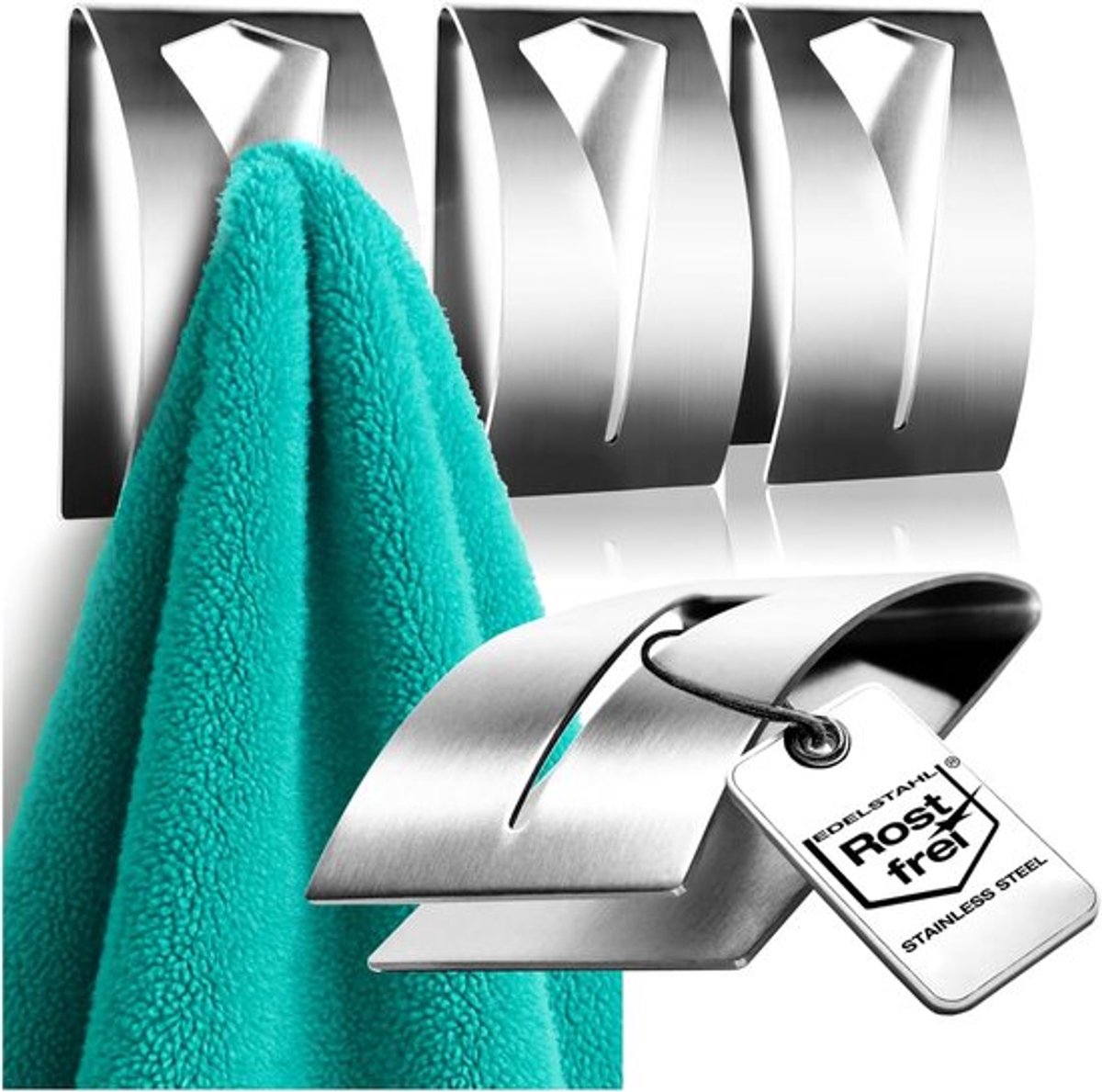 SnelShoppen - 4x Handdoekhaak Zelfklevend - Rvs Handdoekhouder Badkamer Zonder Boren - Kledinghaak Voor Badkamer, Keuken, Of Toilet