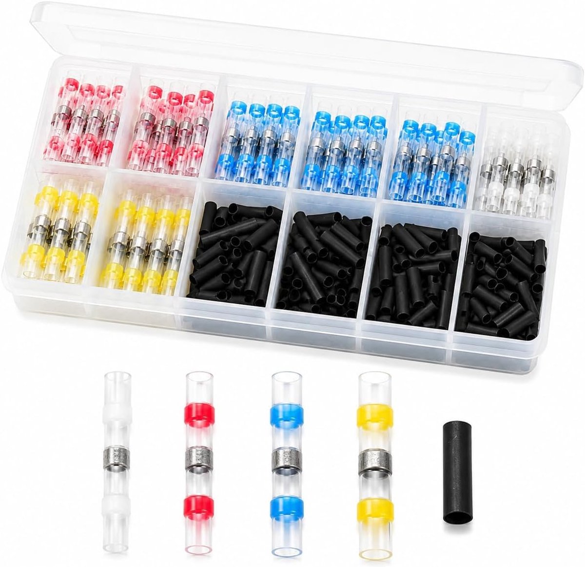 Soldeerverbinders met krimpkous 400 stuks - AWG 26-10, 0,25-6,0 mm² - waterdicht, 4 maten - overzichtelijke opbergdoos - ShopVlot
