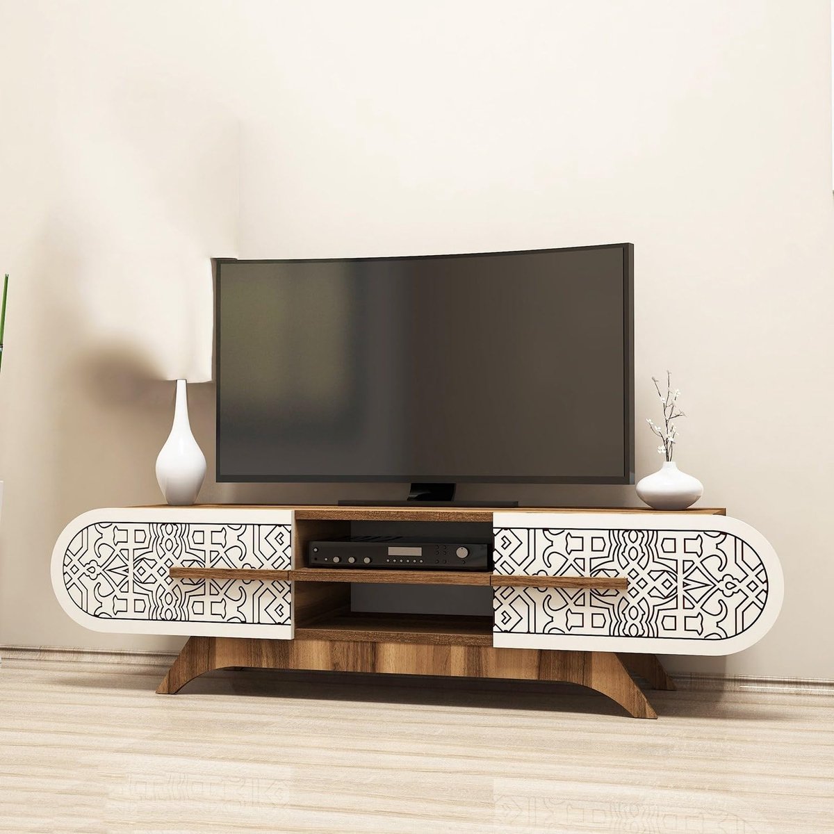 Tv-unit 145 x 37 x 37 cm - walnoot & crème - 100% melamine gecoat - perfect voor moderne woonkamers - ShopVlot