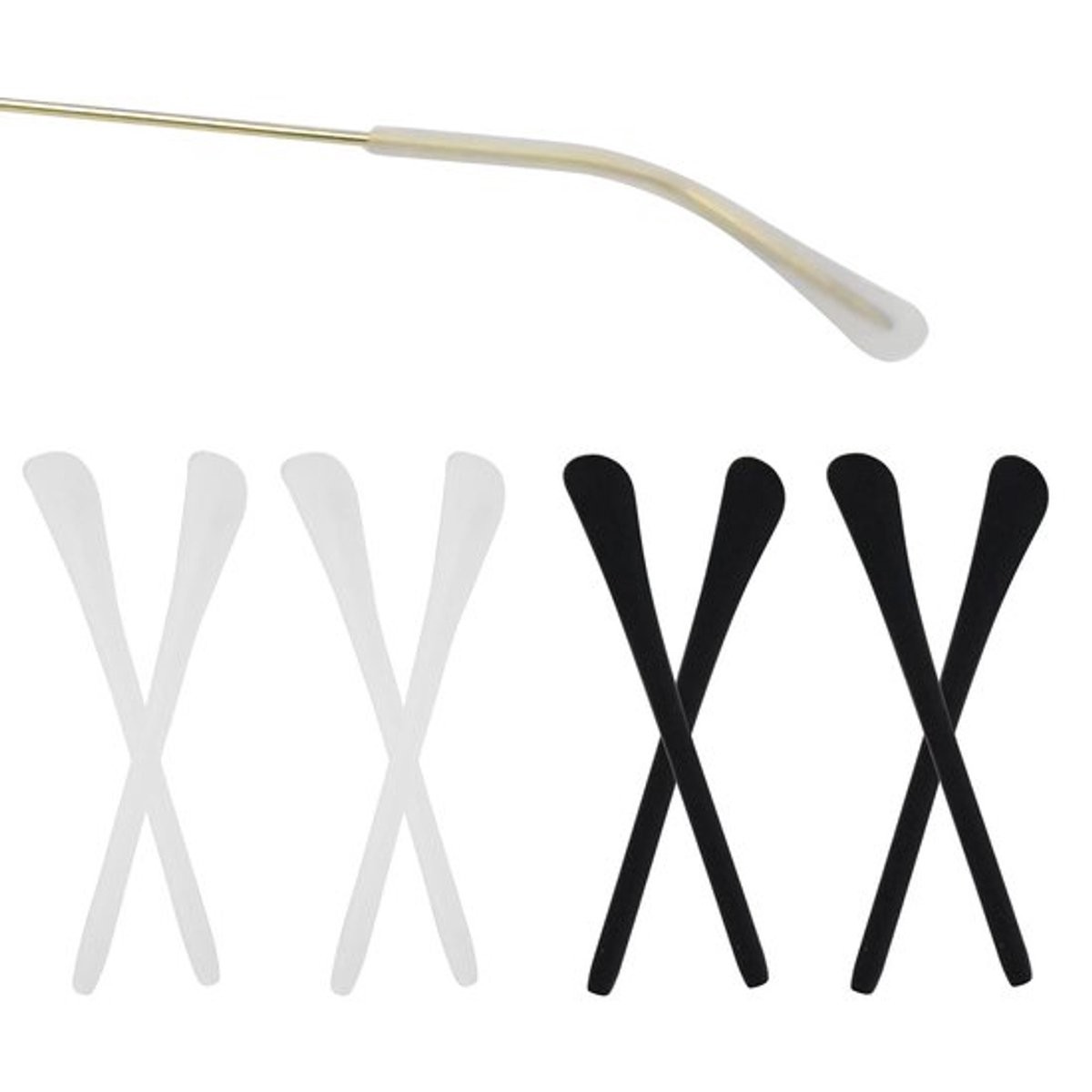 Brillenhouder - Siliconen Antislip - 4 Paar - Zwart/Wit - Duurzaam - 65 mm Lengte - Briluiteinden