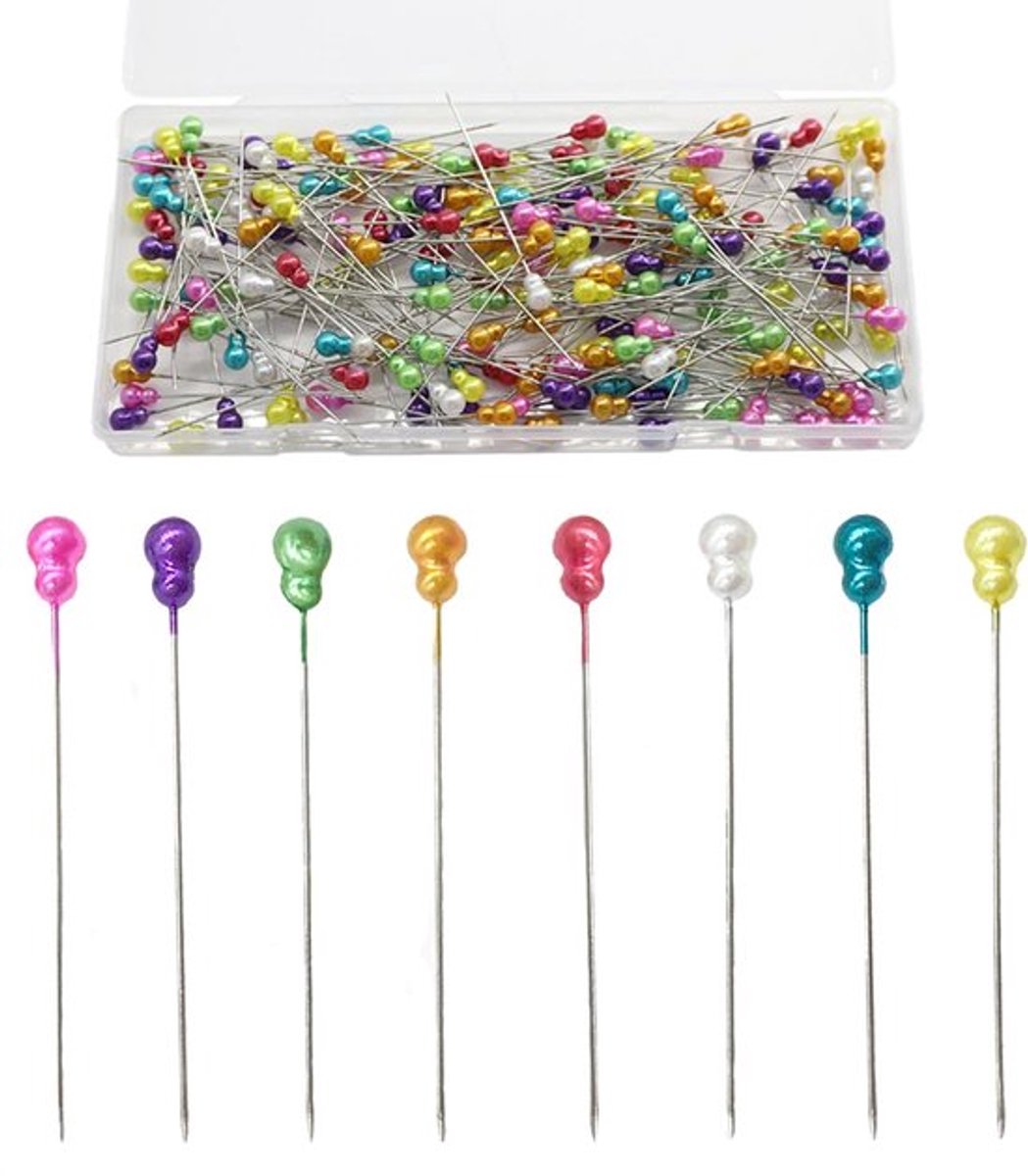 Naaispelden 100 Stuks - Kalebasvormige Naaipinnen - Gekleurde Hoofden - Decoratieve Pinnen - Organizerdoos - Premium Materiaal - Kleermakerspinnen