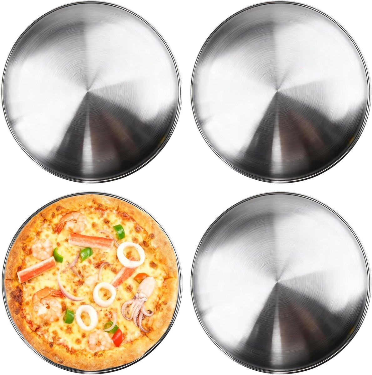 Pizza plaat set van 4 - 30 cm roestvrij staal - ronde pizzapan - ideaal voor oven en serveren - ShopVlot