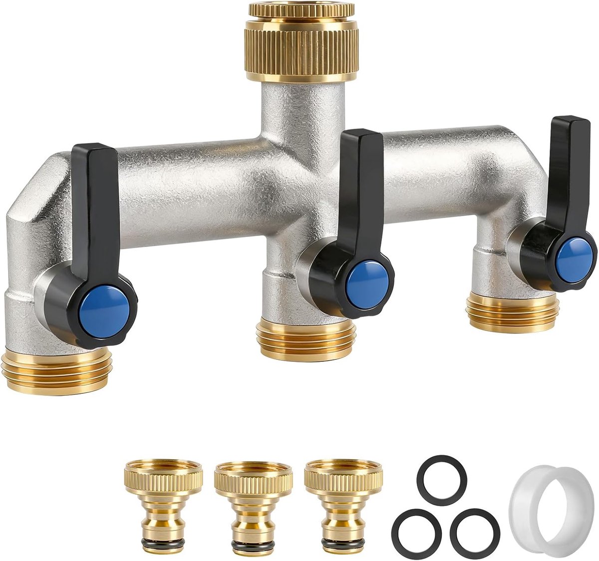 Waterverdeler 3 Weg Messing - G3/4 Inch met 1/2 Inch Adapter - Tuin Kranen Connector - Ideaal voor Irrigatie - ShopVlot