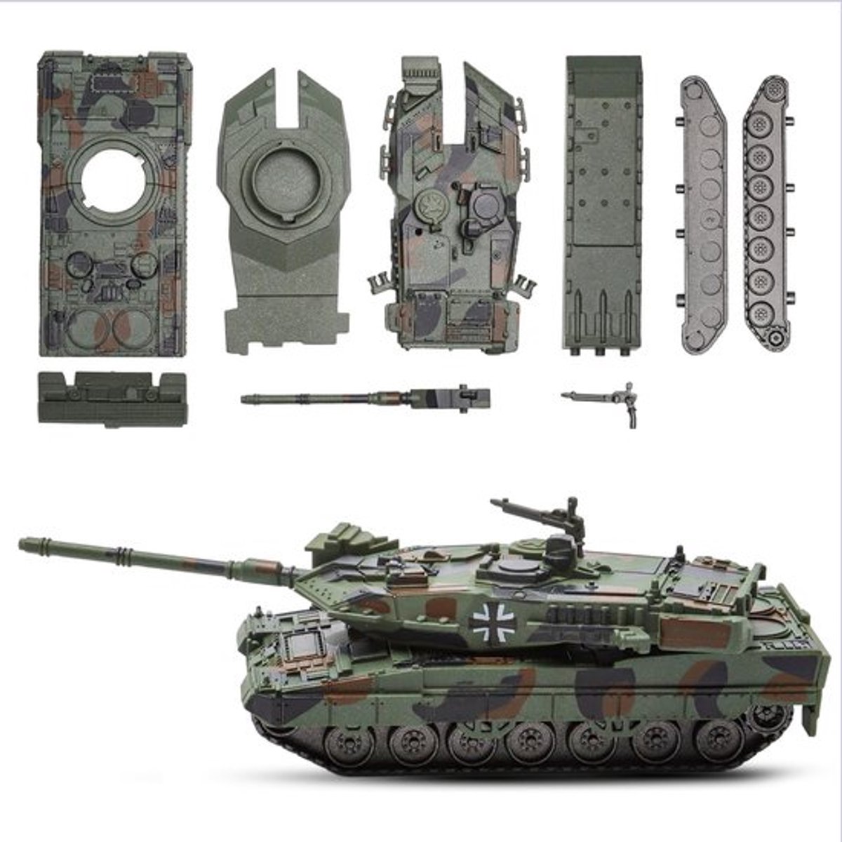 Pantsertank Leopard 2A7 - Militair Speelgoed - Model 1/72 - Pantservoertuig - Geschikt als Cadeau - Kunststof 18,5 x 13,5 x 5 cm - Tankmodel