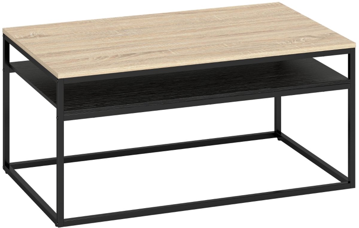 Salontafel 100x59 cm - Industriestijl Met Twee Opbergniveaus En Verstelbare Poten - Eiken