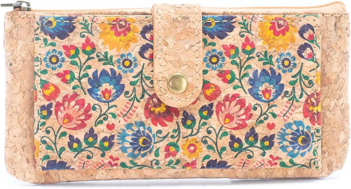 Kurk portemonnee 9 x 17 cm - geschenk portemonnee - bloemenmotief - perfect voor elke gelegenheid - ShopVlot