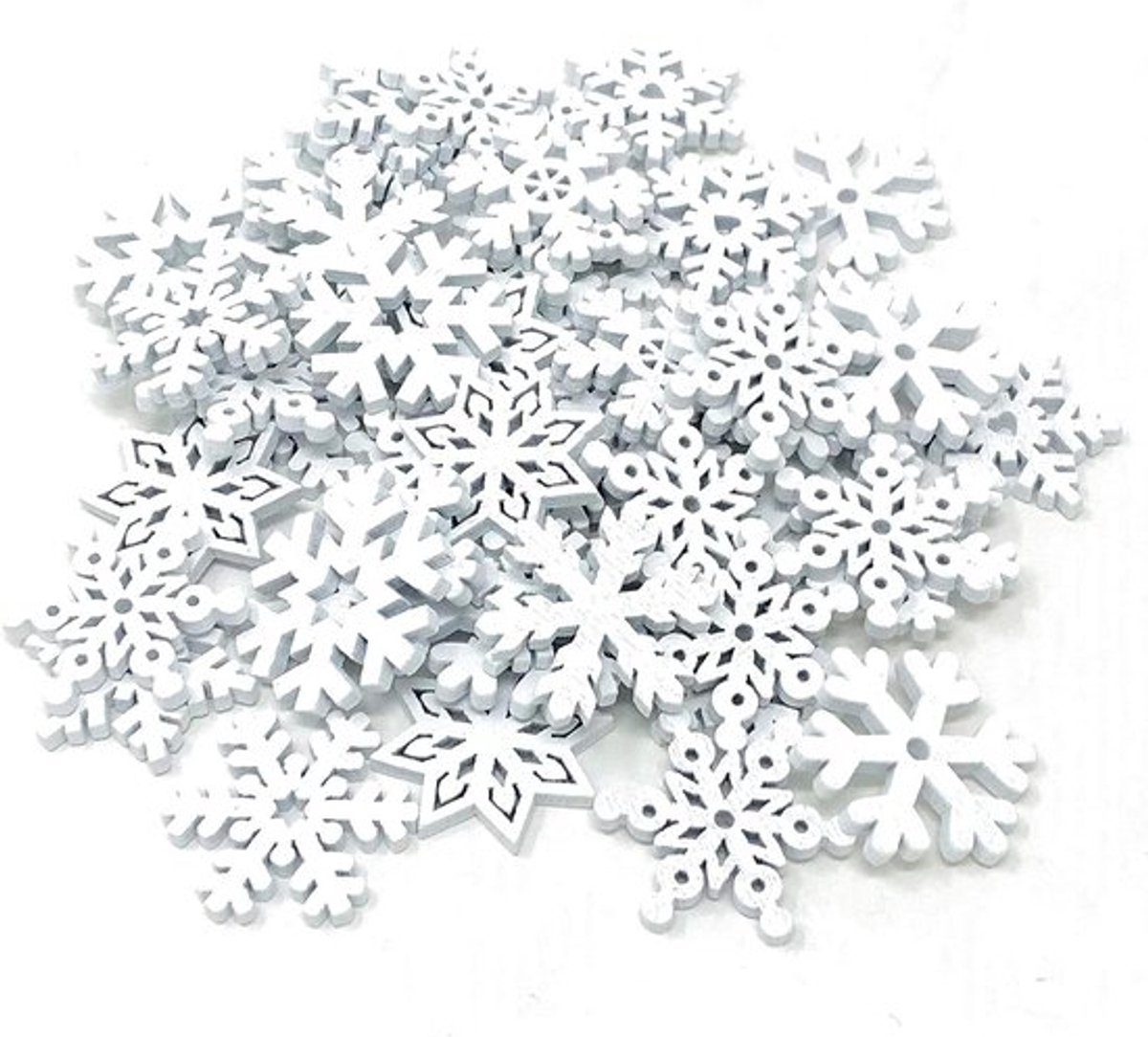 Sneeuwvlokken 50 stuks - Houten Ornamenten - Kerstdecoratie - Opknoping Hanger - DIY Craft - Hoogwaardig Natuurlijk Hout - Kerstornamenten