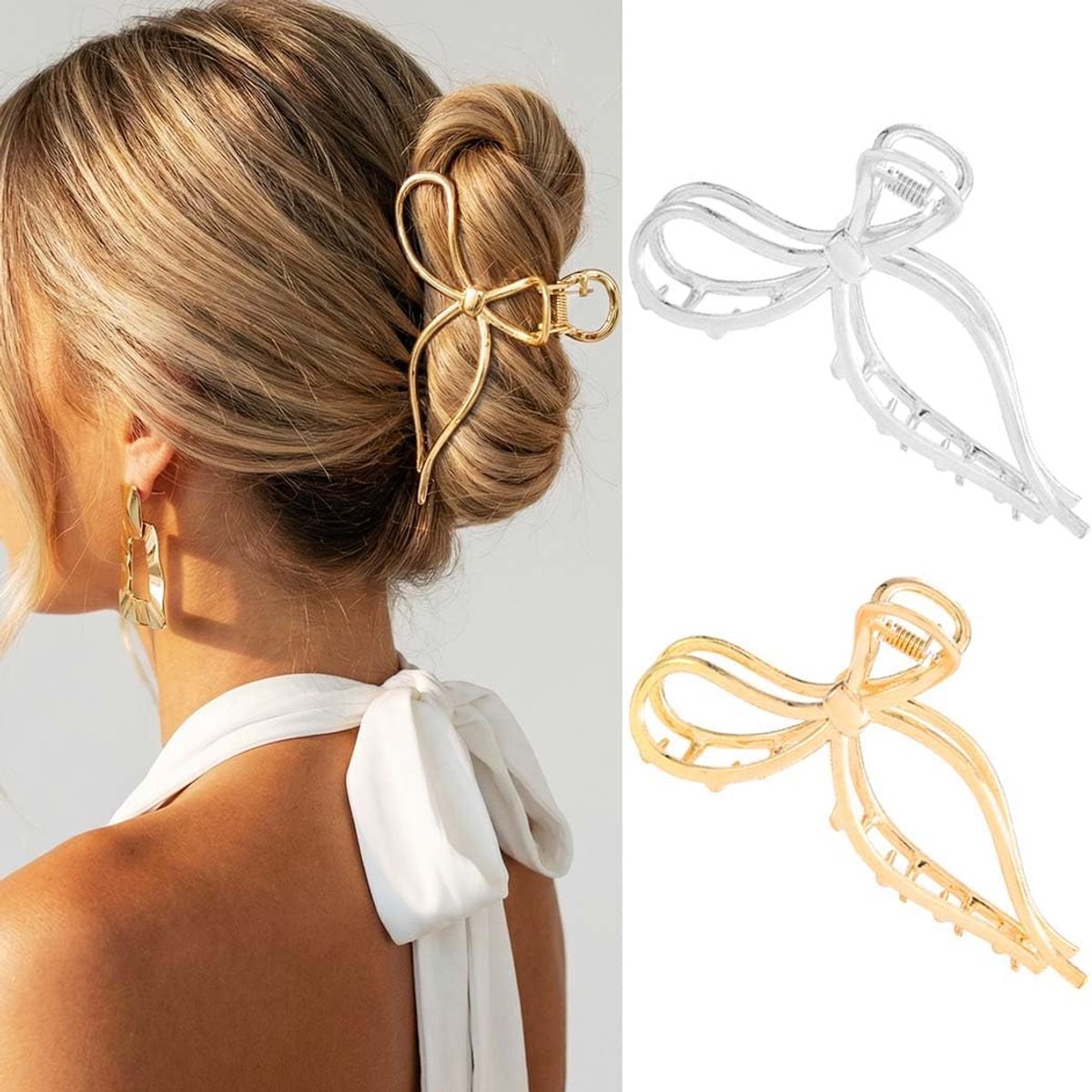 Haarclip grote gouden strik - metaal - niet-slip - voor dik en dun haar - ShopVlot