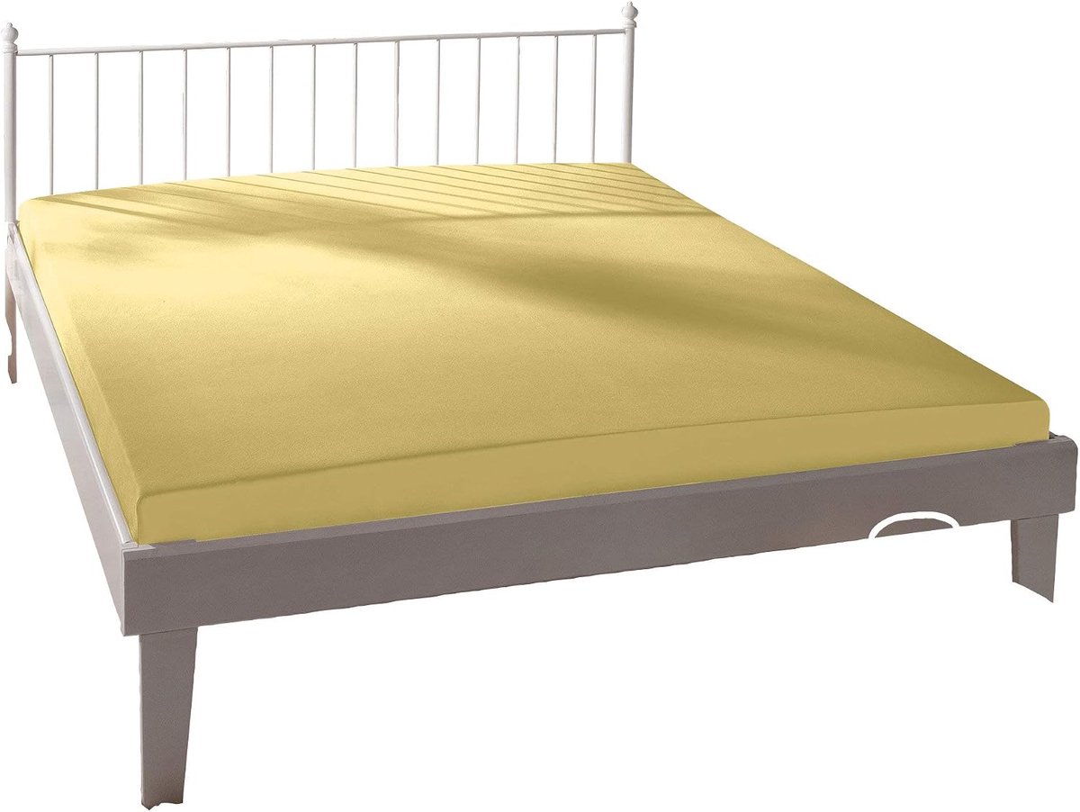 Jersey Fitted Sheet 180 cm x 200 cm - Lichtgeel - Verfijnd met aloe vera - Geschikt voor matrassen tot 30 cm - ShopVlot
