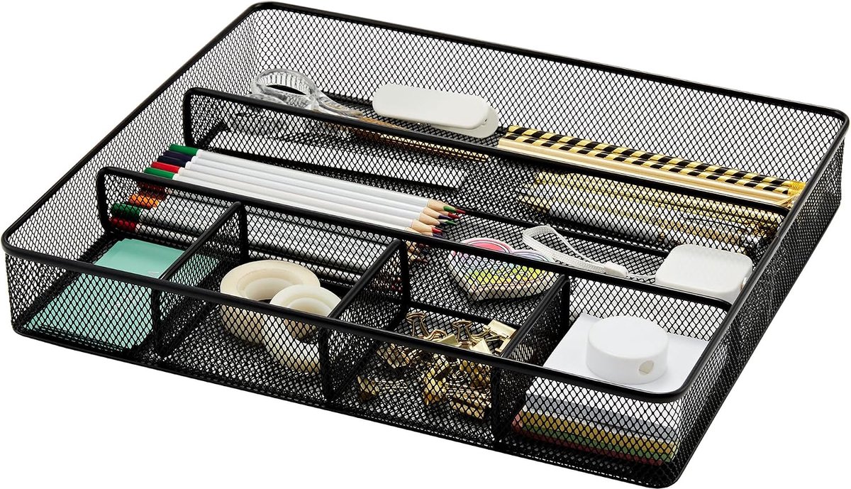 Bureau organizer met vakken - metalen gaas - zwart - houdt je bureau georganiseerd - ShopVlot