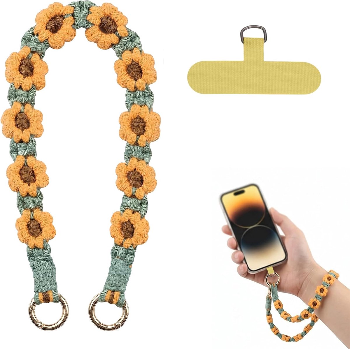 Telefoonriem handgemaakt 18 x 8 cm - gevlochten touw - meerkleurig design - modieus boho-accessoire - ShopVlot