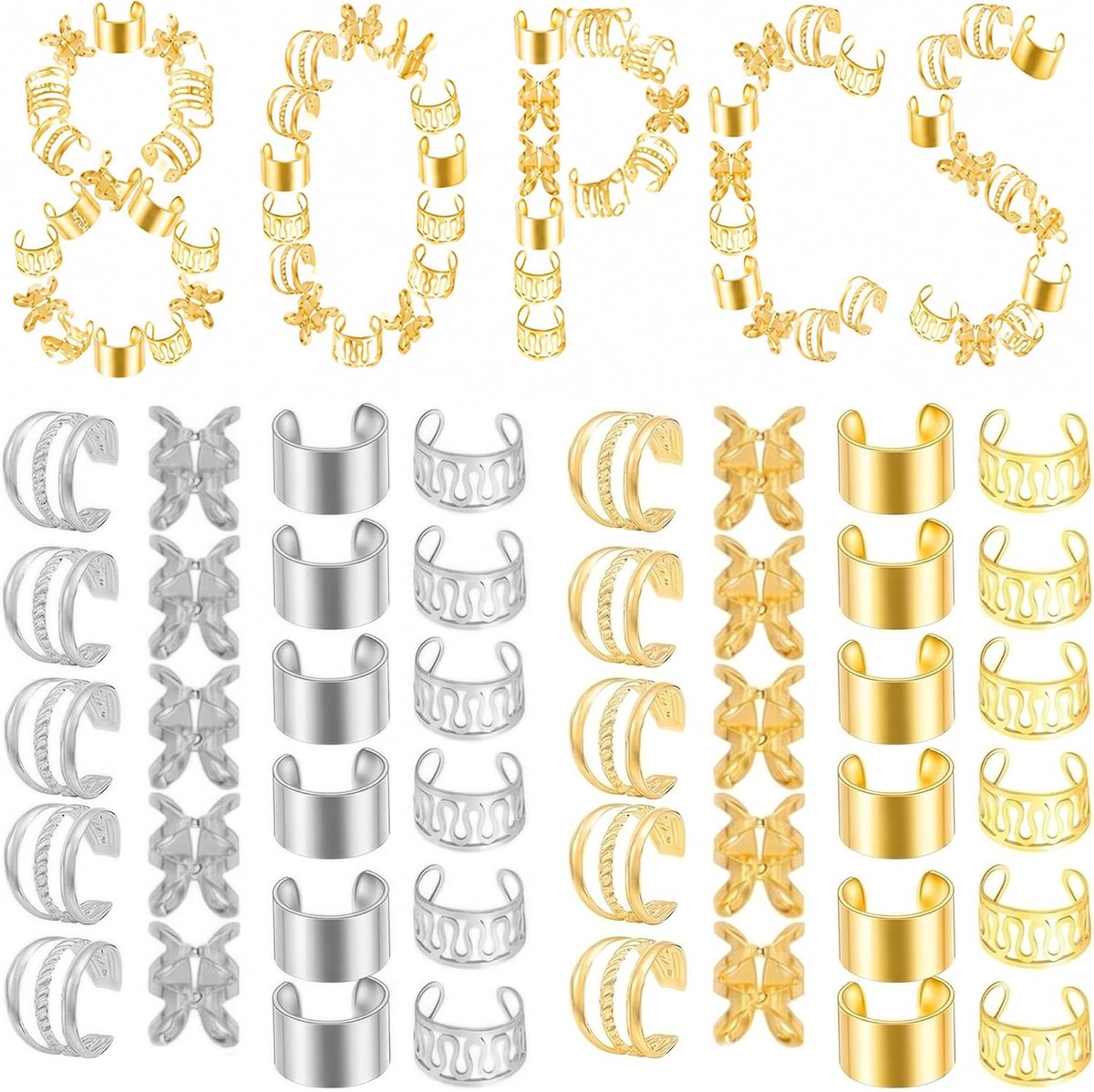 haaraccessoires voor vlechten - 80 stuks - goud en zilver - verstelbare haarkralen voor hiphop-stijl - ShopVlot