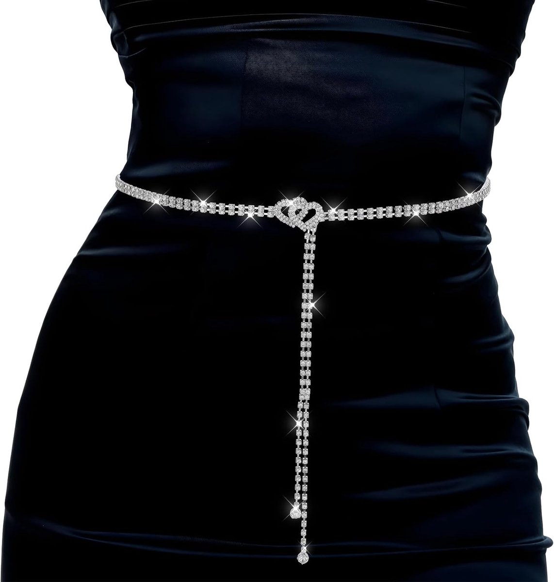 Rhinestone riem dames - hart kristallen ketting - sprankelende zilveren riem - perfect voor bruiloft of feest - ShopVlot