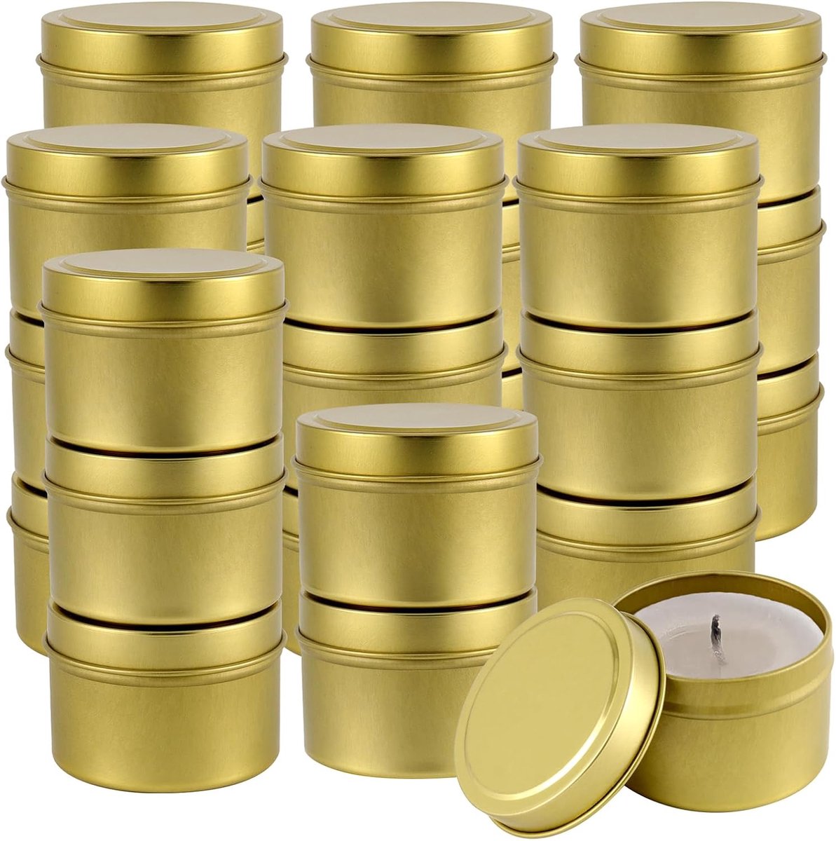 NGOSUET 24 Pcs 240ml Candle Jars Empty with Lid, Gold, Candle Holder, Metal Candle Glasses for Filling, Metal Cans for - ShopVlot