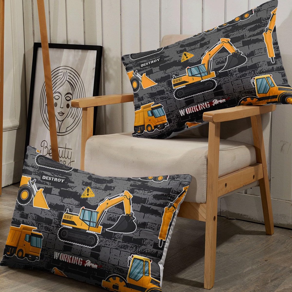 HOSIMA Truck Construction Lathe Bedding Set Adults Boys Girls Cartoon Truck Construction Duvet Cover with 3 - ShopVlot