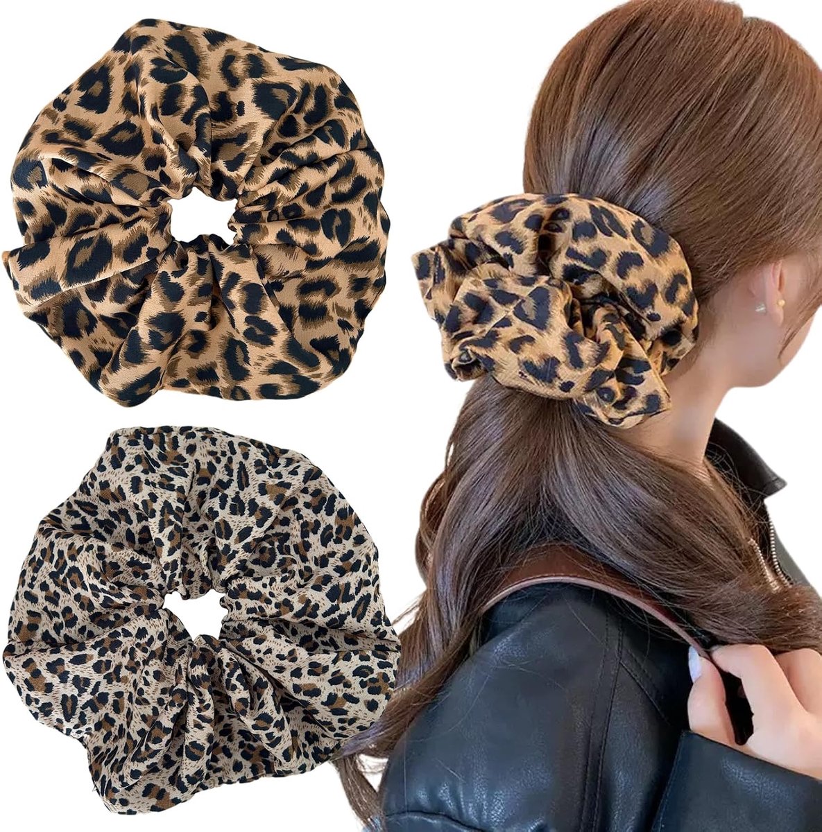 Leopard Pattern Hair Elastic for Women Extra Large Scrunchies Elastic Bands Ponytail Holder for Women Thick Long Hair - ShopVlot