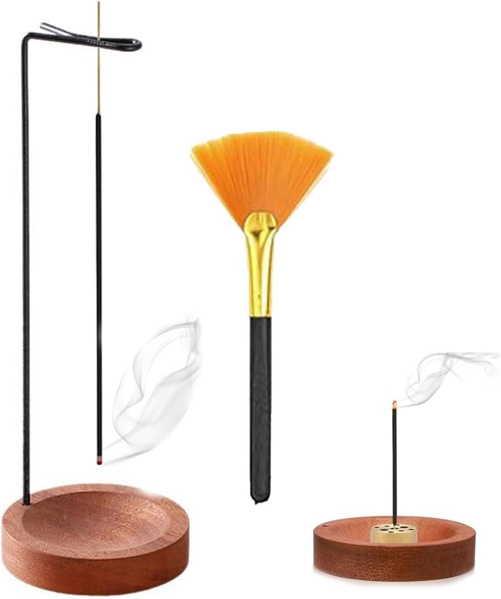 Incense Holder 2 in 1, Inverted Incense Burner with Cone Coil, 9 Holes Incense Holder, Retro Wooden Incense Burner - ShopVlot