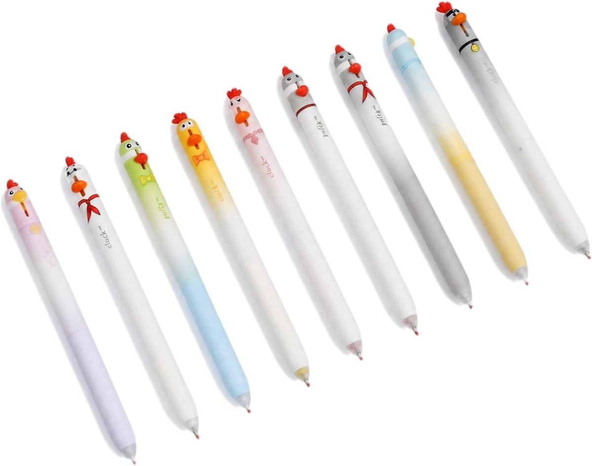 8 stuks uitwisbare gelstiften, drukpennen met 3D-kuikendesign, 0,5 mm fijne punt, 4 blauw en 4 zwart, uitwisbare - ShopVlot