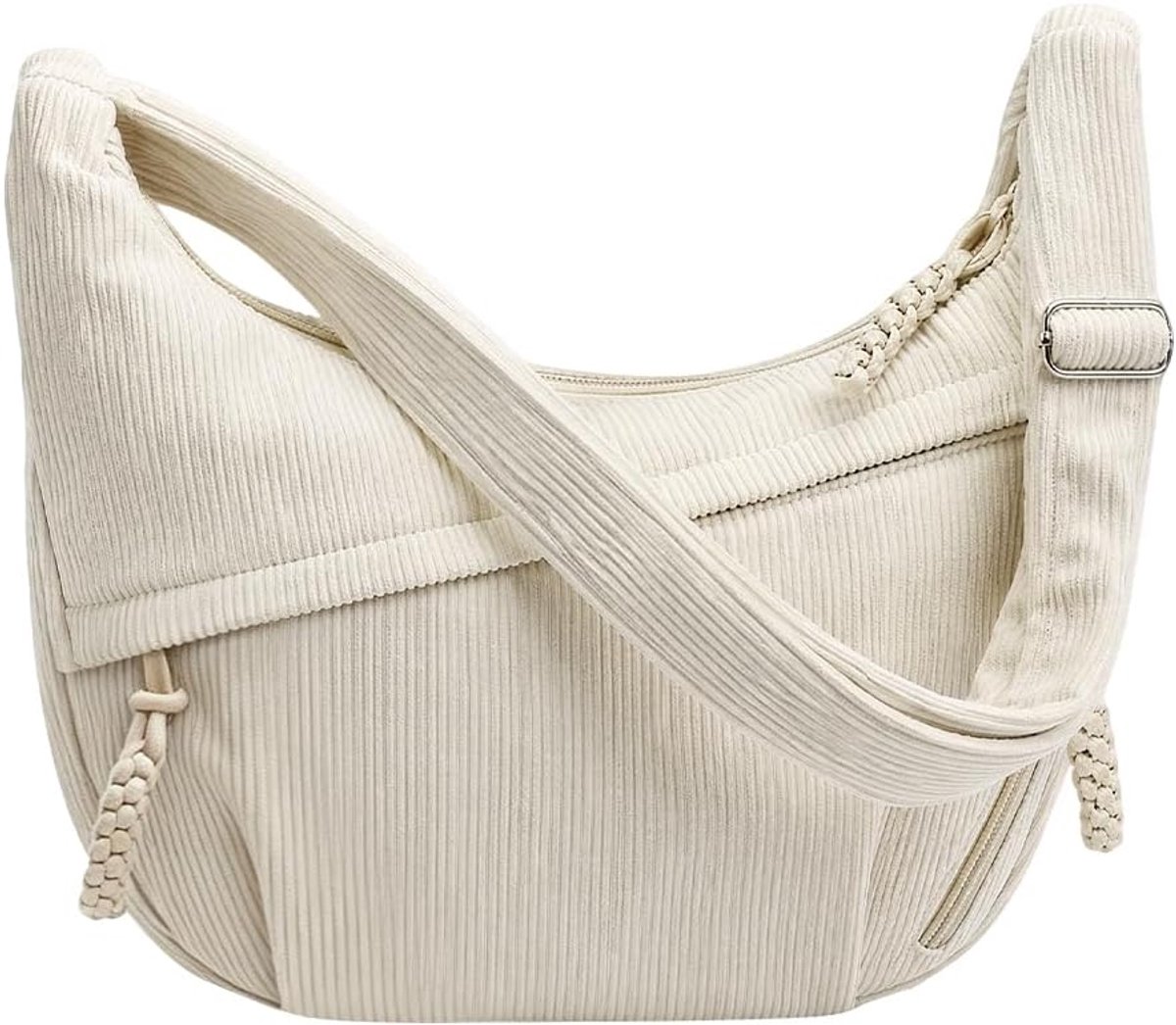 Crossbody Bag Cord schoudertas Moon Bag, dames halve maan schoudertas met casual widgets heuptas koord, grote handtas - ShopVlot