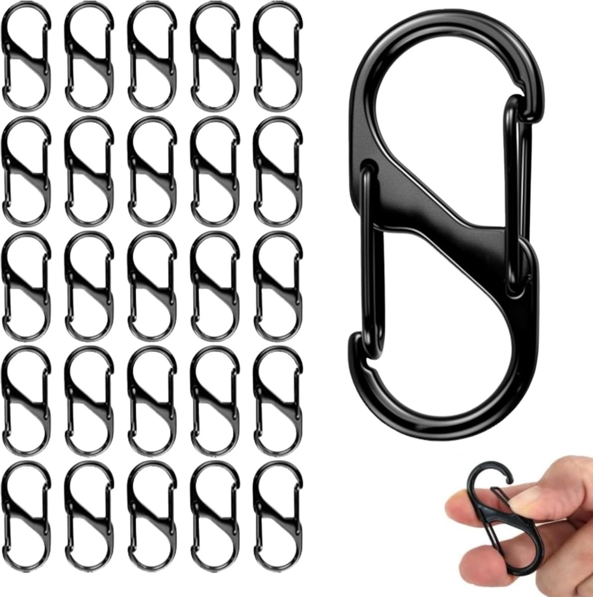 Pack of 50 Metal Carabiner Hooks S-Shaped Carabiner Stainless Carabiner Shape 3 cm 4 cm 5 cm Carabiner Set for Outdoor - ShopVlot