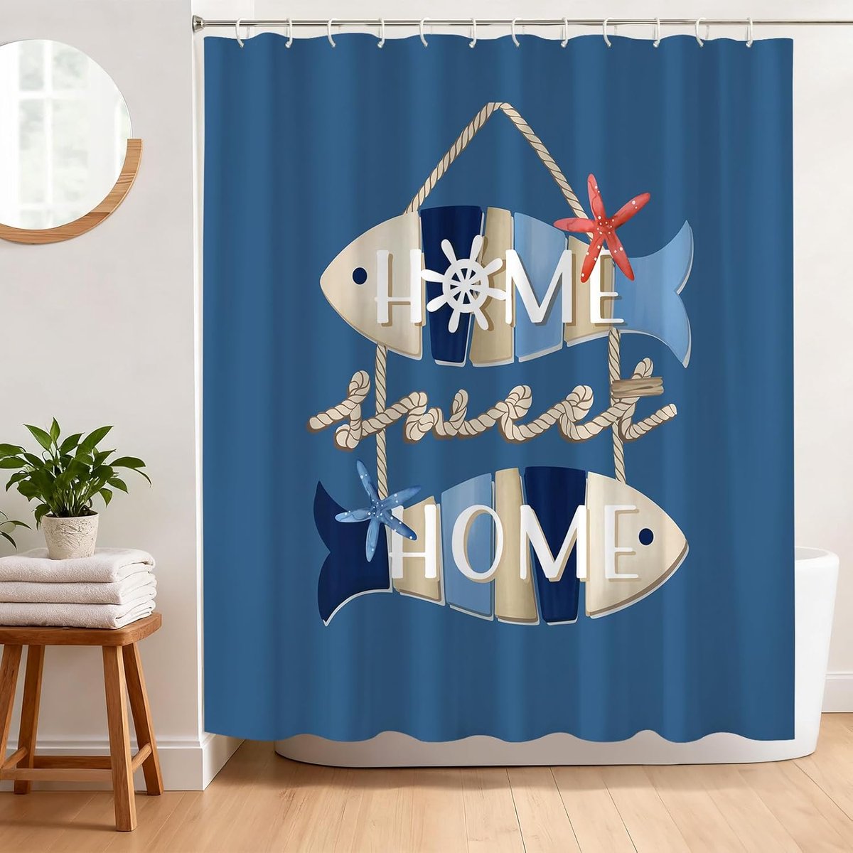 Douchegordijn met oceaanthema 180 x 180 cm vis en zeester douchegordijn voor badkamer decoratie schimmelbestendig - ShopVlot