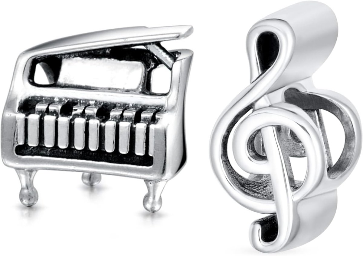 Musicians piano keys music school students Grand Piano Rock Star electric guitar charm for women teens oxidized .925 - ShopVlot