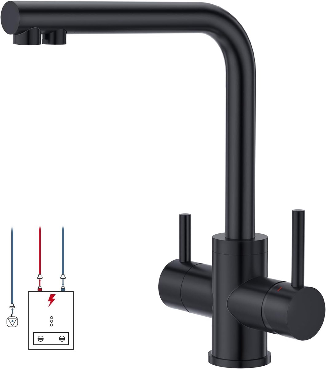CREA Low Pressure Kitchen Tap, 3-Way Water Tap, 360° Swivel Kitchen Tap, 3-in-1 Mixer Tap for Water Filter, Drinking - ShopVlot