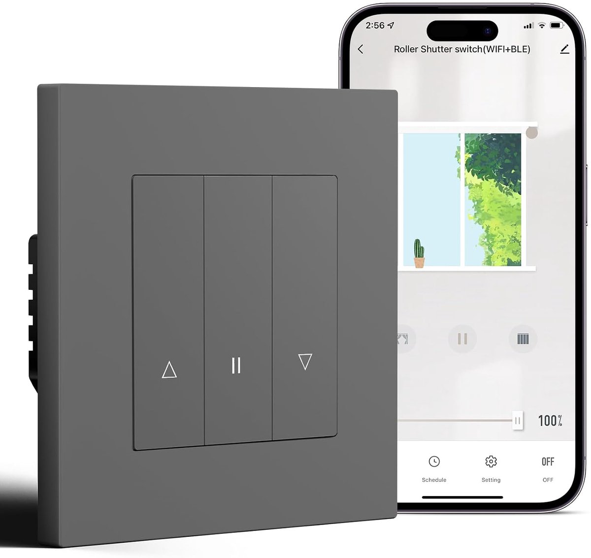 BSEED Built-in WiFi Shutter Switch with PC Frame, Smart Roller Shutter Switch, Requires Zero Wire, Shutter WiFi, Time - ShopVlot