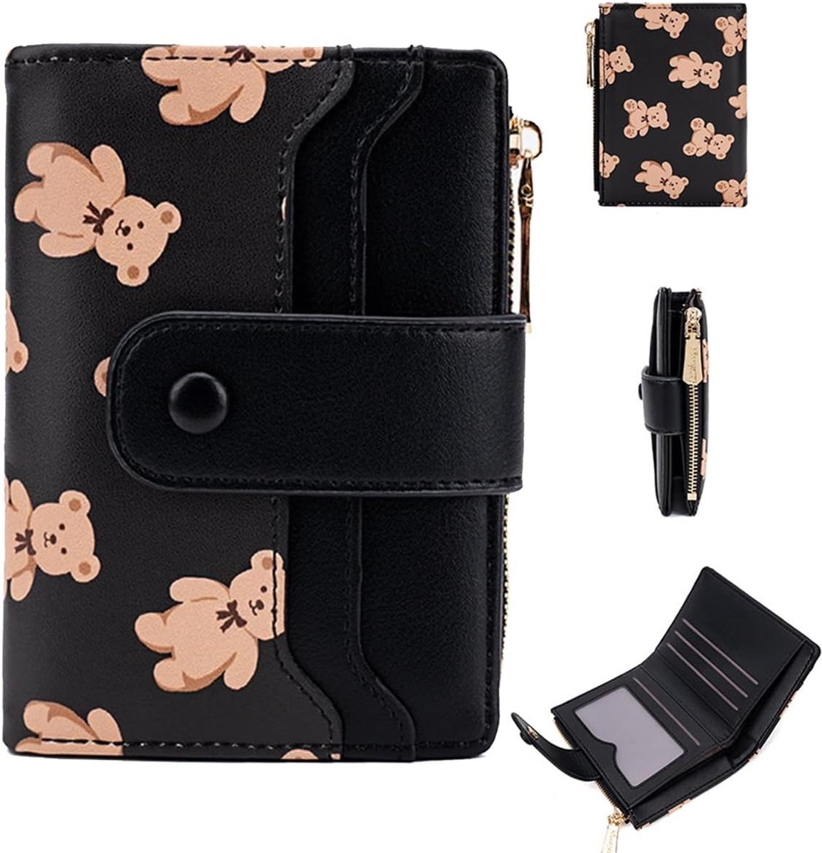 Dames Portemonnee Klein - Zipper Design - Beren Embossing - Veilig met RFID Bescherming - ShopVlot