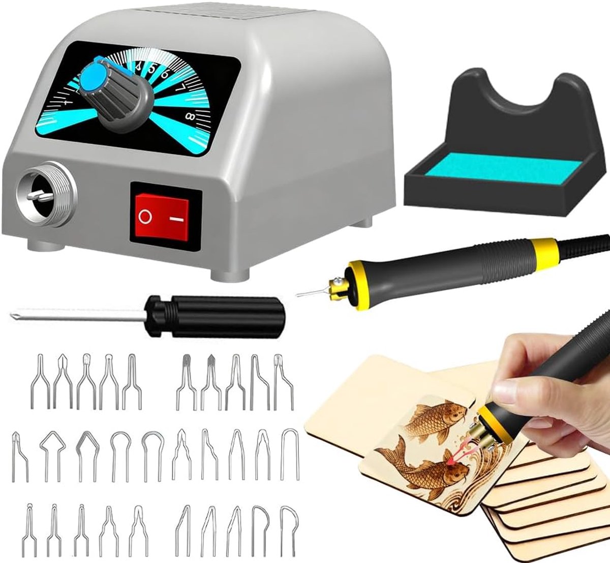 Houtbrandset 25 W - Pyrografie set met 30 verschillende tips - Instelbare temperatuur 100°C - 800°C - ShopVlot