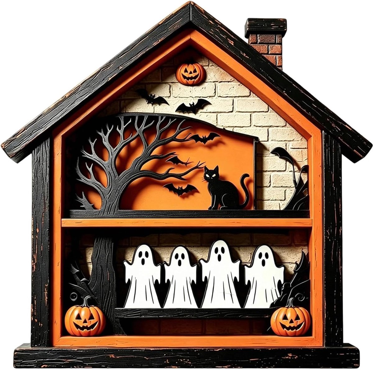 Halloween tafeldecoratie middenstuk - houten decoratie - geesten en katten - perfect voor herfstfeesten - ShopVlot
