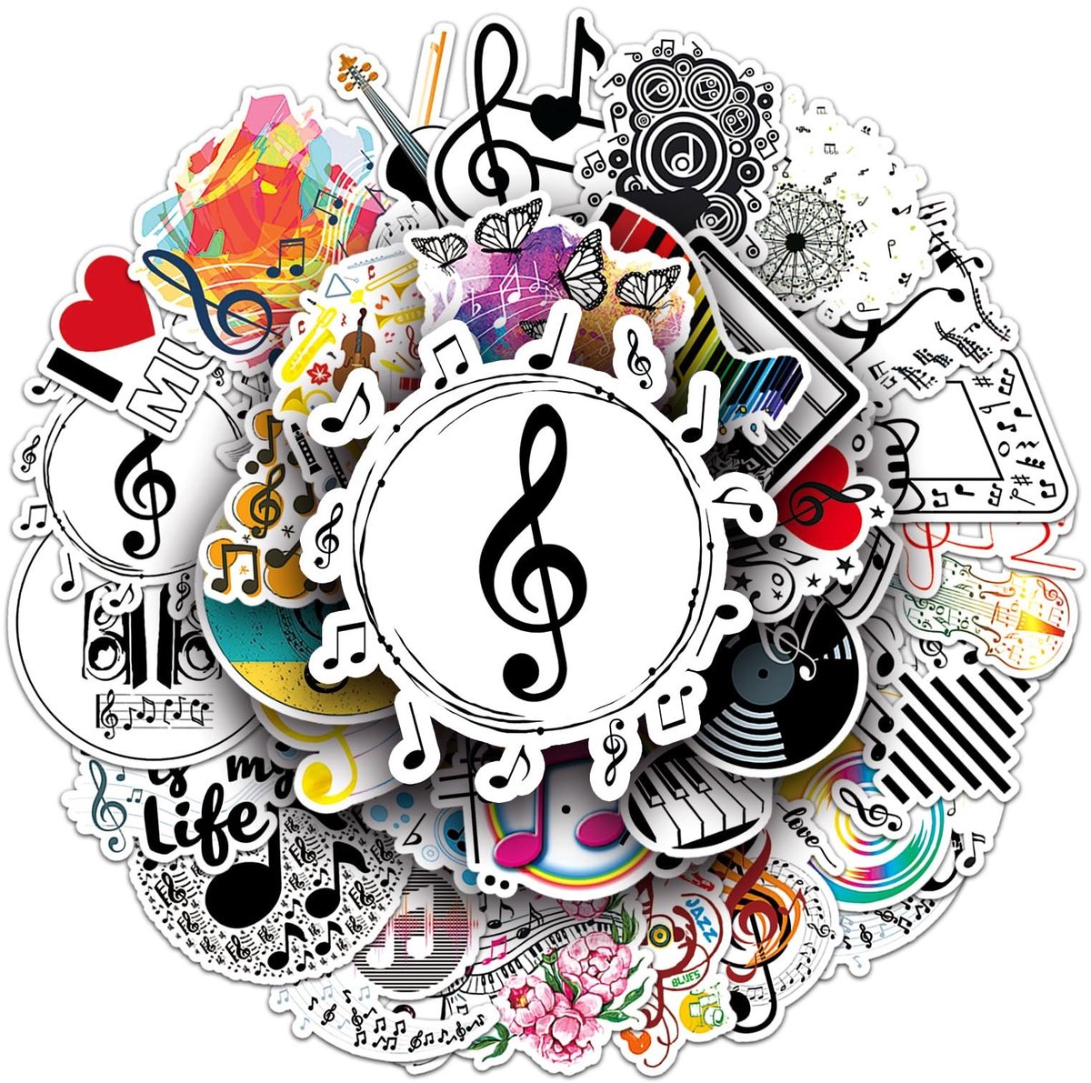 Solidchoice - 50 Stuks Muziekstickers voor Creatieve Projecten