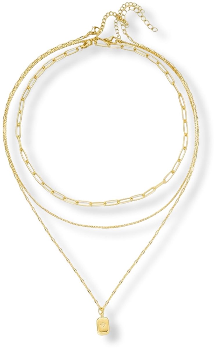 Solidchoice - Gouden 3-laags Ketting voor Vrouwen, Verstelbare Lengte