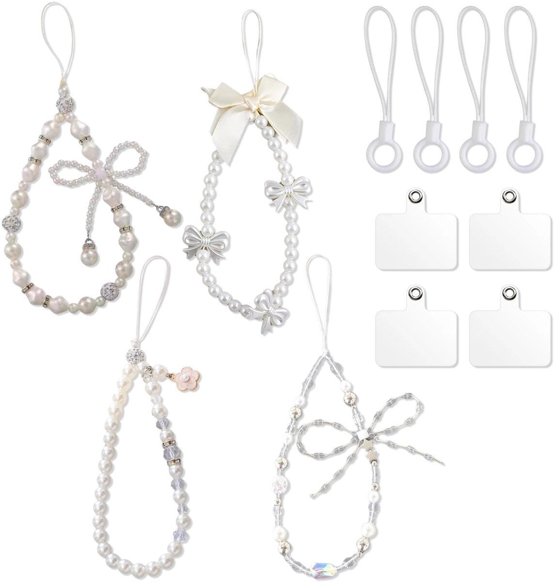 Solidchoice - Set van 4 Korte Telefoonkettingen met Kunstparels