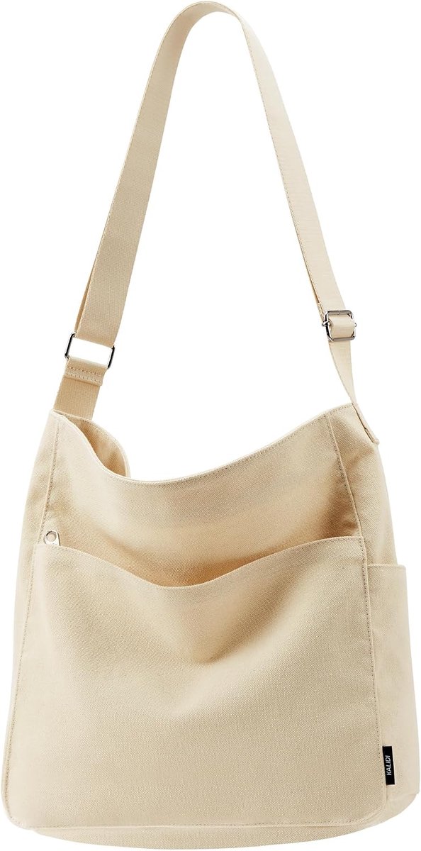 Canvas tote bag grote hobo - rits crossbody schoudertas - casual voor college en werk - ShopVlot