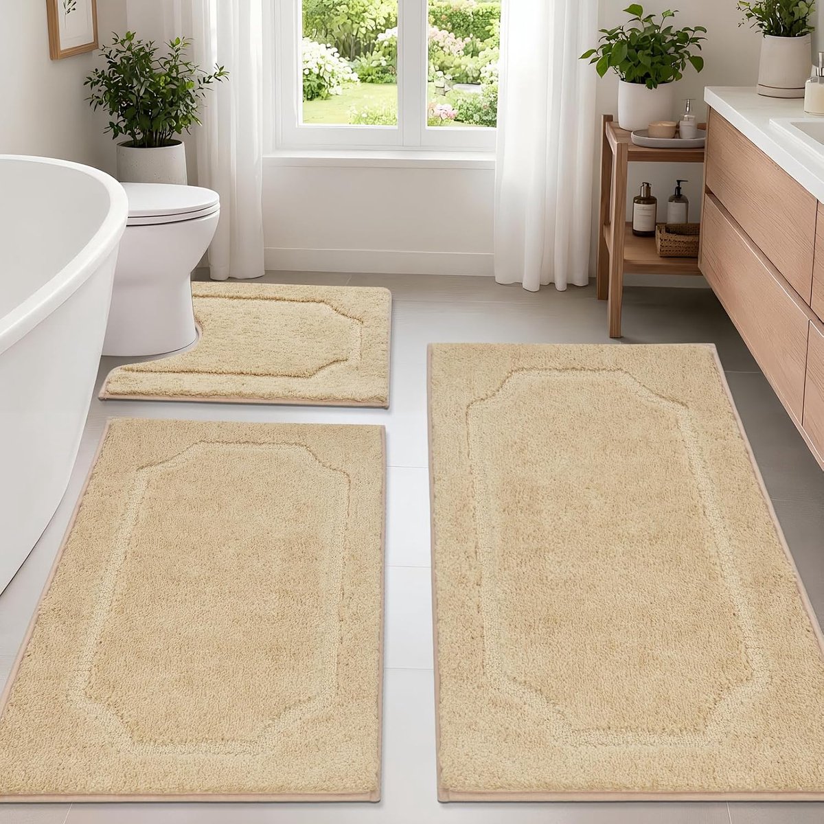 Badmat set 3 stuk antislip - wasbare douchemat - U-vormig toilettapijt - ideaal voor elke badkamer - ShopVlot