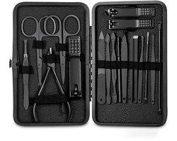 18-delige Professionele Pedicure Manicure Set - Zachte Zwarte Nail Clippers Grooming Kit Cuticle Remover - Manicure Pedicure Tools Cadeau voor Mannen Vrouwen Verjaardag Kerstmis