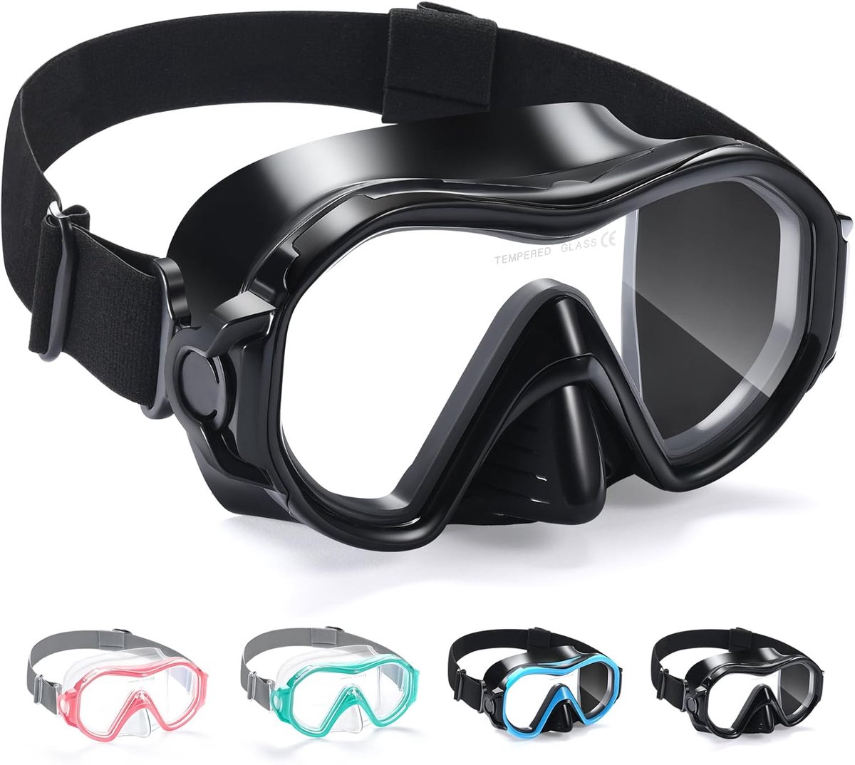Duikmasker met Neusbescherming - Verstelbare Stoffen Band - 180° Panoramisch HD Veiligheidsglas - Ideaal voor Snorkelen - ShopVlot
