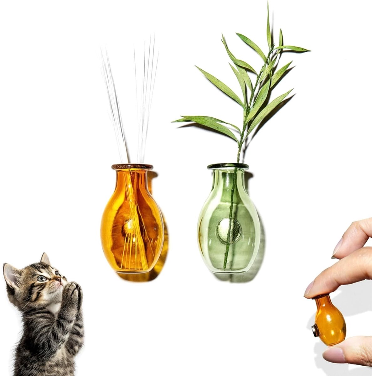 Solidchoice - Set van 2 Mini Glazen Vazen met Magneten voor Creatieve Opslag