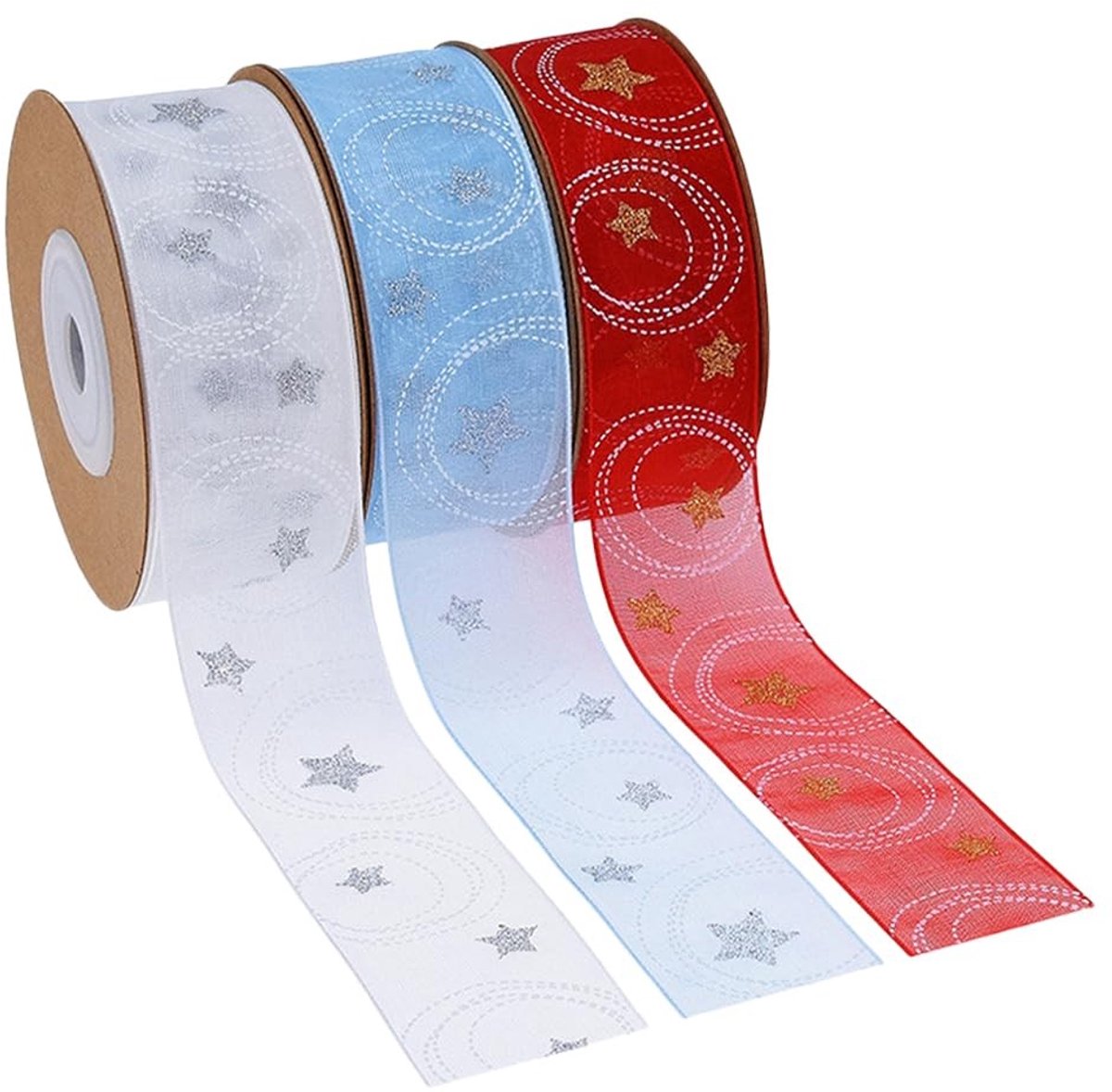Solidchoice - 3 Rollen Kerst Cadeaulint met Sterdesign voor Feestelijke Decoraties