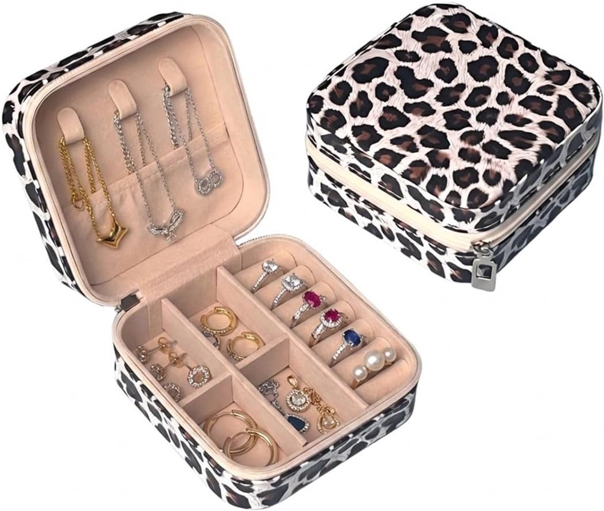 Sieradenbox voor dames - Reisset - Luipaardprint - Bescherming voor juwelen - ShopVlot