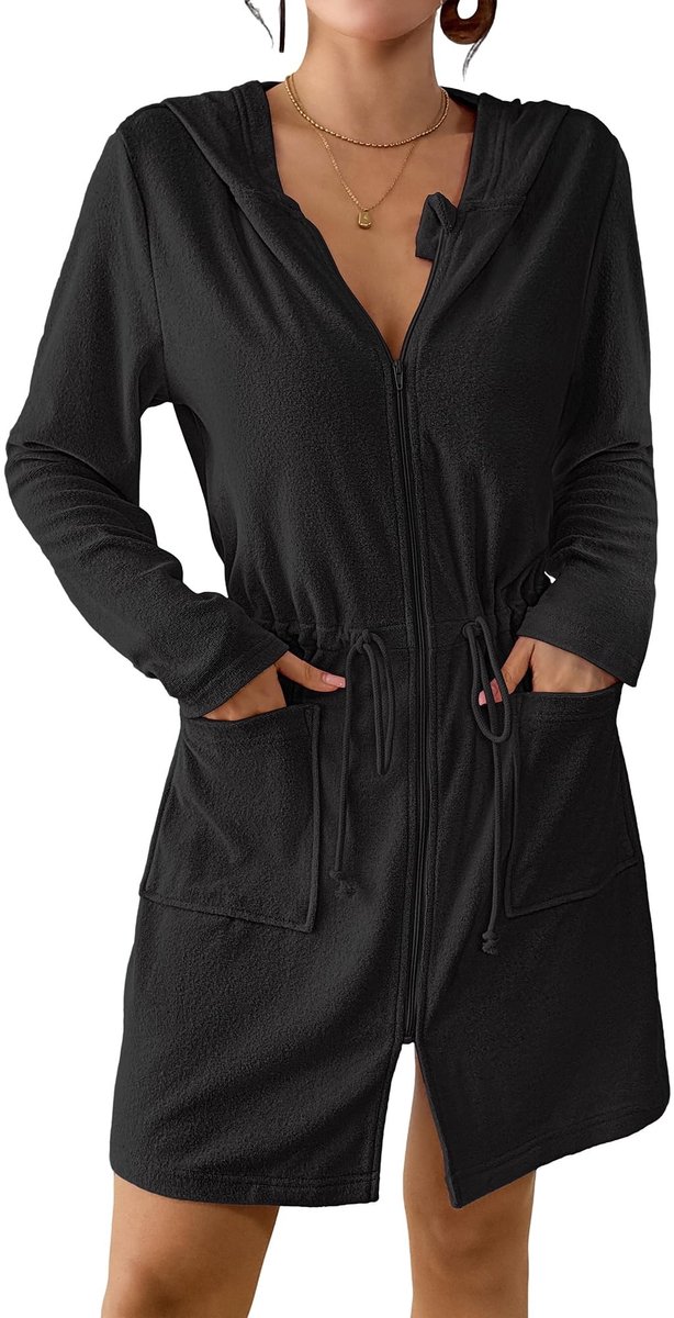 Solidchoice - Dames Zipper Terry Zwem Cover-Up met Kap en Zakken